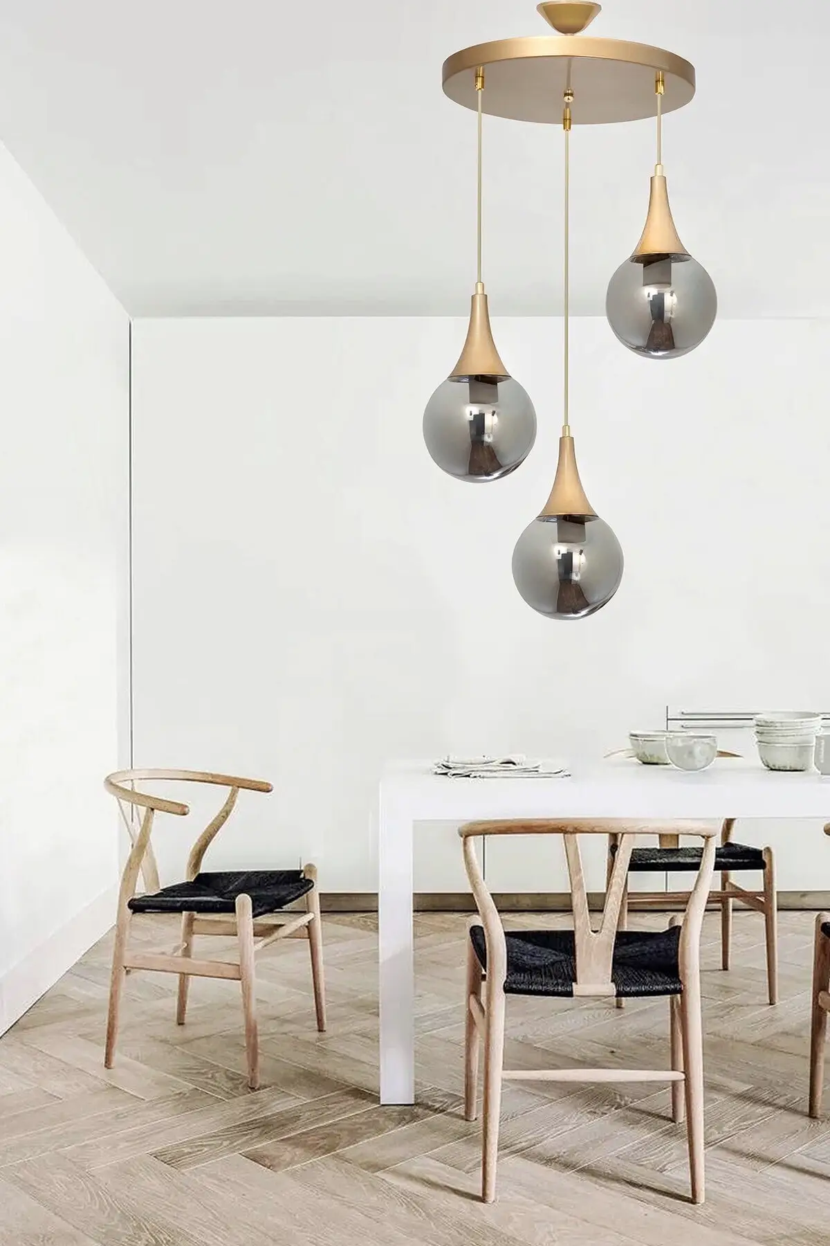 3 шт. круглая подвесная люстра из дымчатого стекла | Освещение