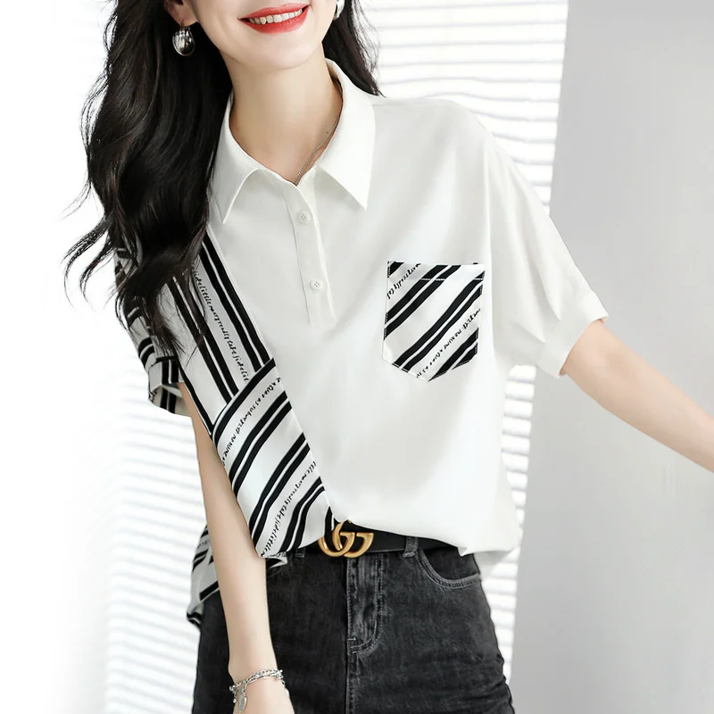 

Chiffon Women's Blouse Printing Loose Shirt Summer Short Sleeve Casual Top Fashion New Female 2022 Korean Style Clothing
