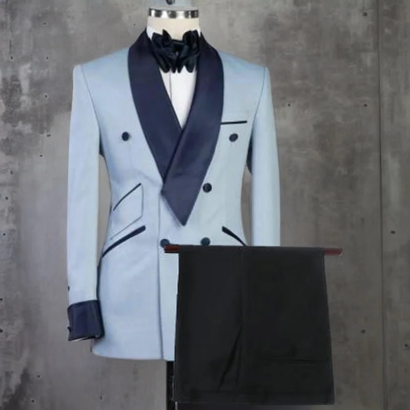 

Мужской облегающий деловой костюм, блестящий синий двубортный костюм с брюками, темно-синяя шаль с лацканами, индивидуальный пошив, свадебный смокинг, костюм 2023