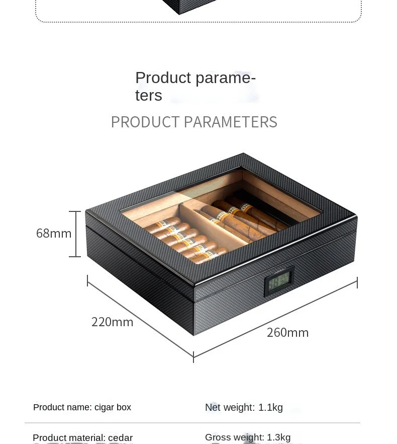 Cigar Humidor With Hygrometer Humidifier 2 Drawers Cedar Wood Portable Humidor Box Cigar Case Fit 25-50 Cigars Cabinet enlarge