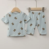 new baby girl clothes set casual toddler boy bear print short sleeve tops knee length shorts 2pcs suit childrens homewear sets