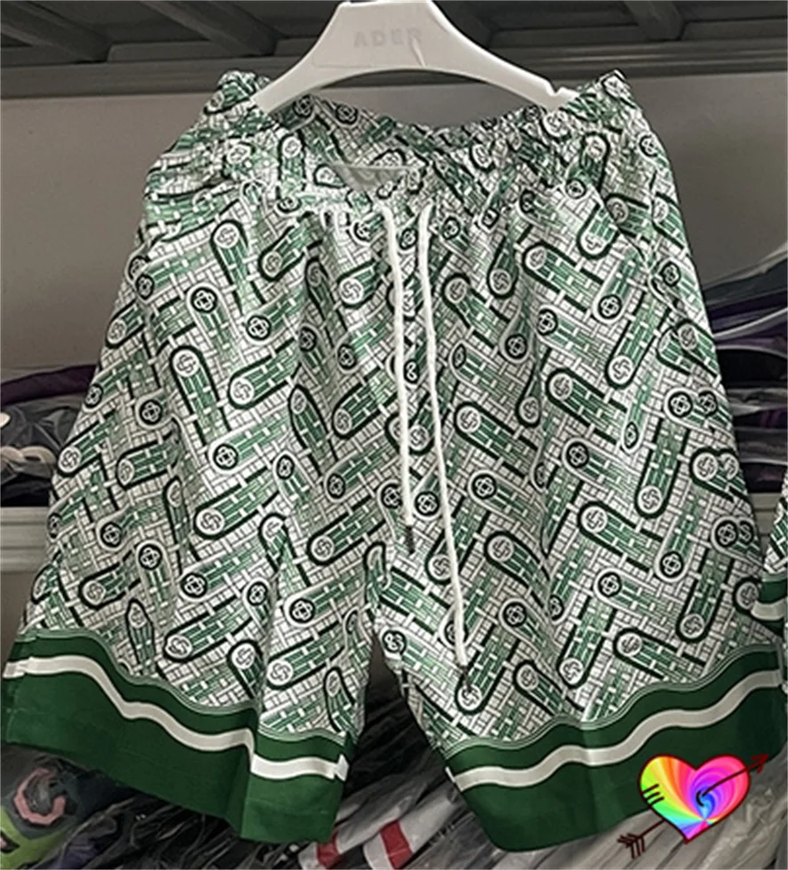 

2023 Casablanca Alphabetic Combination Shorts Men Women 1:1 Silk Casablanca Shorts Hip Hop CASA Sport Drawstring Breeches