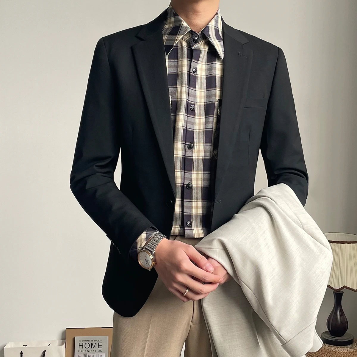 

Однотонные мужские блейзеры в британском стиле, деловой Повседневный пиджак с одной пряжкой, Свадебный блейзер для жениха, Мужская Уличная ...