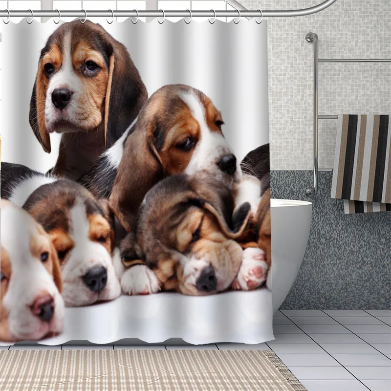 

High Quality Bathroom Durable Waterproof Beagle Dog Shower Curtain Home Decoration Bathroom Curtain Home Decor with Hooks