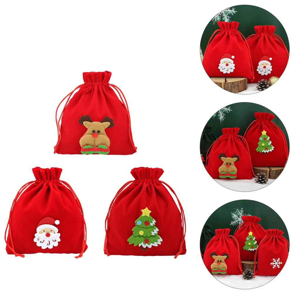 

Christmas Gift Candy Santa Drawstring Sacks Sack Fabric Merryfestive Claus Favors Wrapping Treat Goodies Printed Biscuitfruit