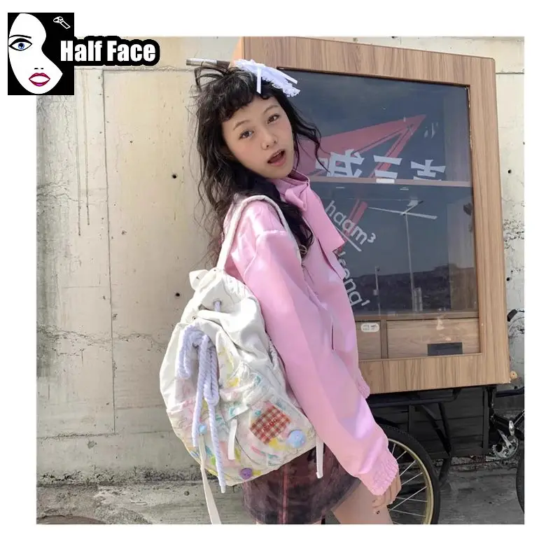 Женский холщовый рюкзак Y2K в стиле Харадзюку вместительный студенческий ранец