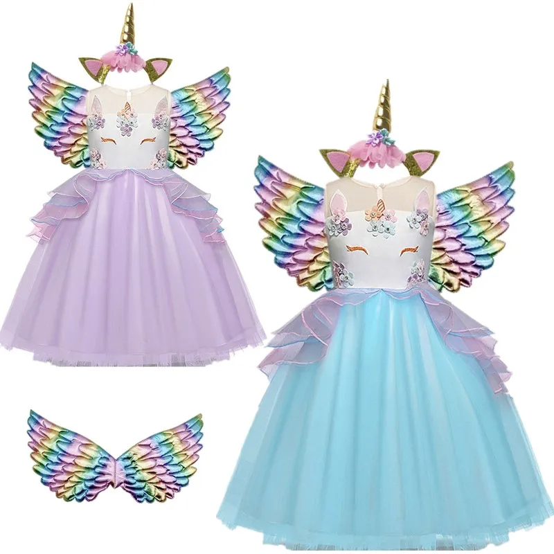 

Детские комплекты, детское платье с единорогом и цветами, разноцветное платье принцессы для рождественской вечеринки, костюм на Хэллоуин, платье с единорогом для девочек 3-8 лет