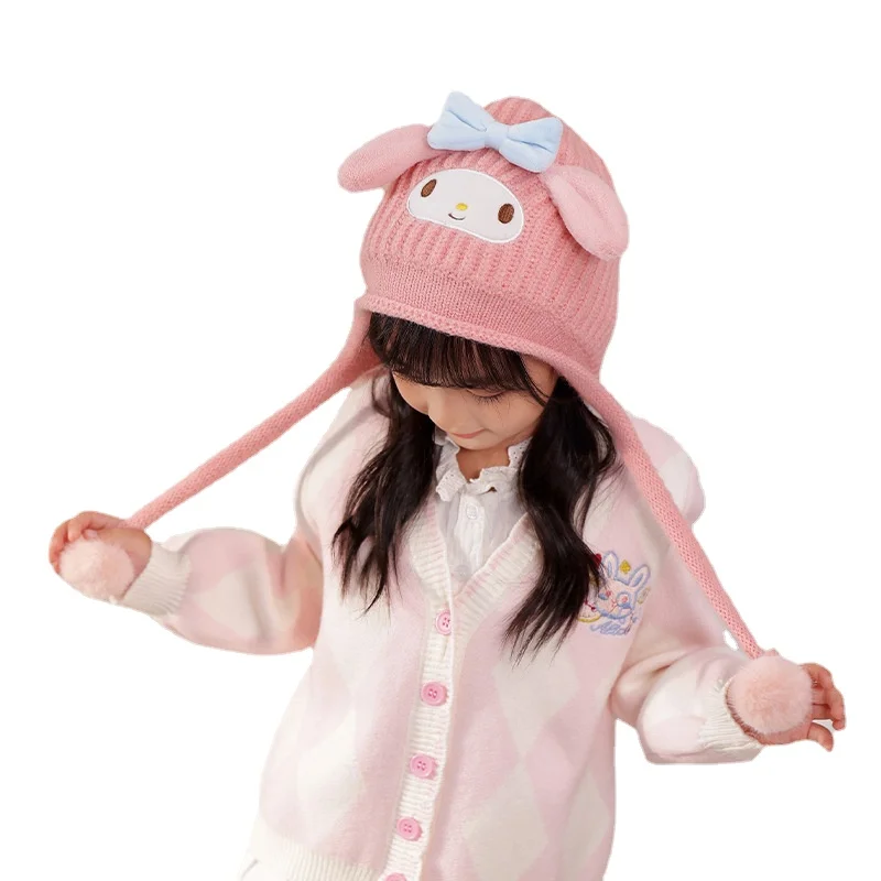 

Sanrio My Melody Kuromi Pachacco детская мультяшная купольная вязаная шапка Милая двойная шапка с вышивкой зимняя теплая шапка для студенток
