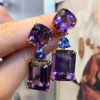 fashion gold plated geometric stone stud earrings purple blue crystal ear for women girls wedding party jewelry gift a4m918