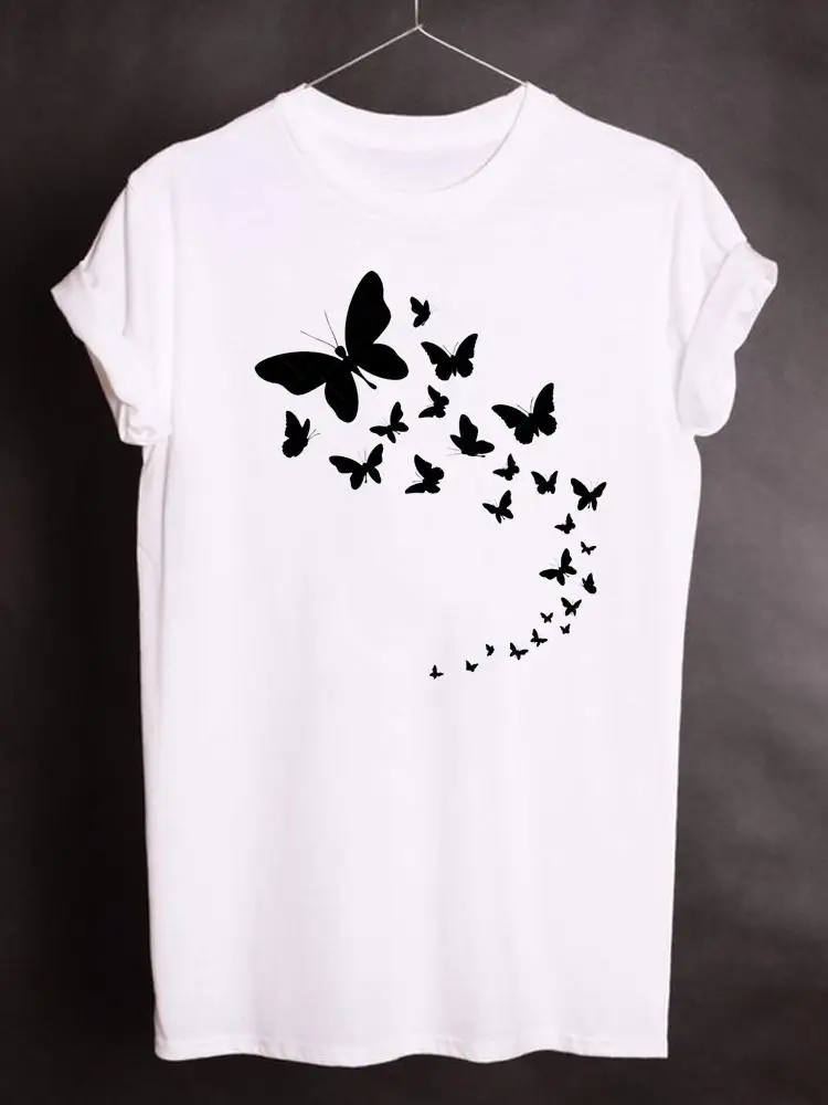 

Butterfly Lovely Printing Print T Shirt Short Sleeve Women Summer Clothes Kawaii Graphic T-shirt Fashion Basic Clothing Tee Top
