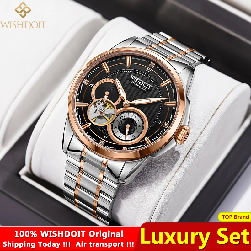 

100%Original WISHDOIT Men Automatic Mechanical Watch Stainless steel Waterproof Luminous Watches Casual Fashion Wristwatches