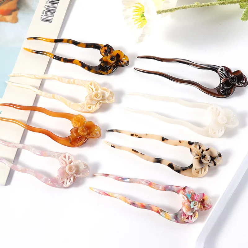 

Acetate U Shaped Hair Sticks for Women Flower Hair Clip Women Girls Braided Hair Hairpin Hair Bun Maker Wedding Hair Accessories