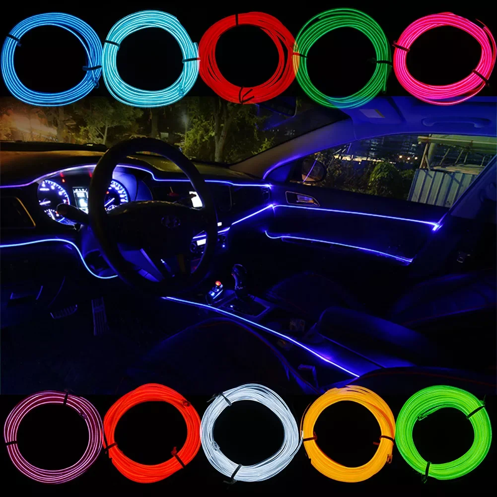 

12V Automobile Atmosphere Lamp Car Interior Lighting LED Strip Decoration Garland Wire Rope Tube Line Flexible Neon Light