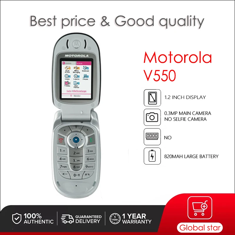 Motorola V550 Восстановленный-оригинальный мобильный телефон с фотографией