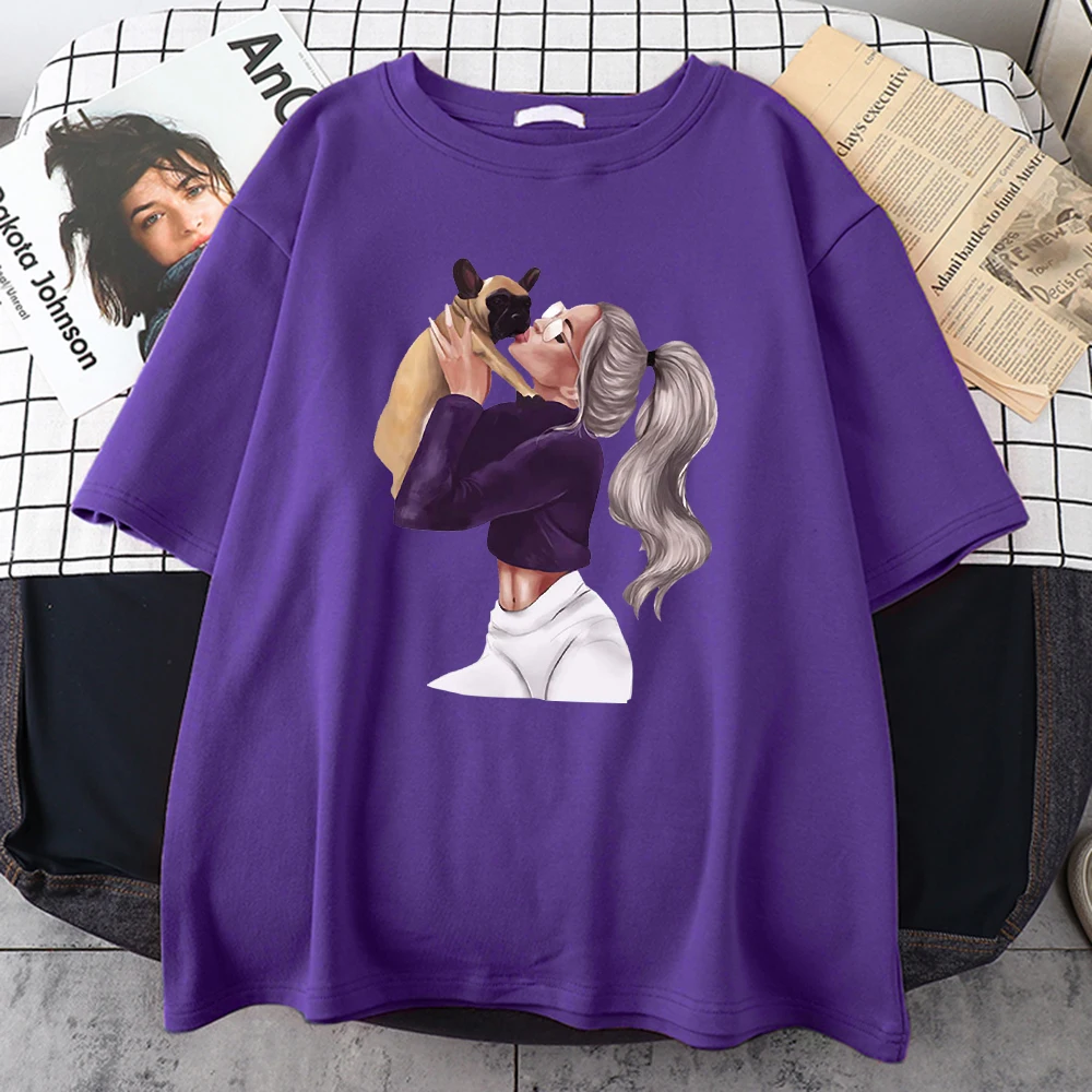 

Футболка мужская с принтом красивой девушки Kiss Her Dog, Размеры S-Xxxl