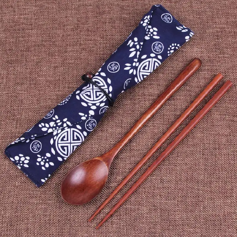 

Wooden Tableware Set Portable Chopsticks Spoon Cutlery Set Travel Dinnerware Suit 1 Pairs Chopstick And 1 Spoons With Cloth Bag