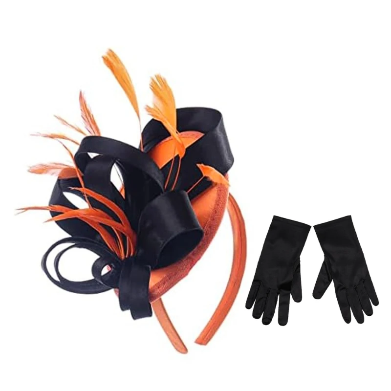 

Женская шляпа-волшебник, винтажная повязка на голову с цветочными перьями, перчатки, свадебный костюм