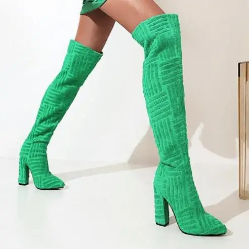 Роскошные брендовые новые женские теплые сапоги на толстом каблуке хлопковые