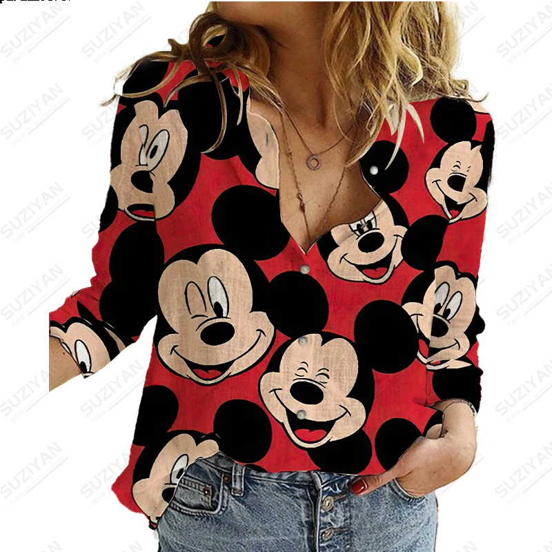 

23 New Spring and Autumn Long Sleeve Button Up Shirt 3D Printed Loose and Comfortable Harajuku Fit Large Disney Mickey Cardigan