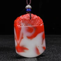 natural chicken blood hand carved pingan jade pendant fashion boutique jewelry mens and womens color jade pingan necklace