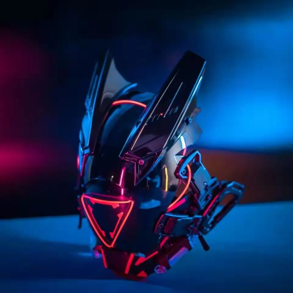 Цена Маска Shinobi в стиле киберпанк для косплея, маска спецназа, Самурайские маски, треугольный проект El со светодиодсветильник кой