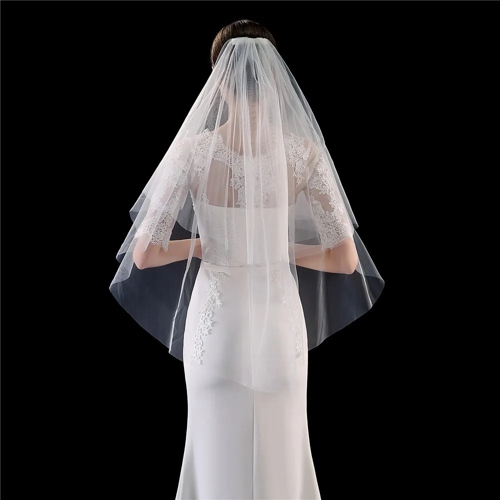 

Short Two-Layers Veil Wedding Velo De Novia White Ivory Tulle Bride Veil With Comb Cut Edge Voile Mariage Welon Accessories