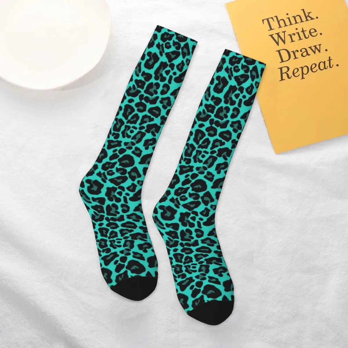

Green Cheetah Spots Print Socks Leopard Skin Christmas Gift Quality Sport Mid Stockings Large Chemical Fiber Teen Elegant Socks