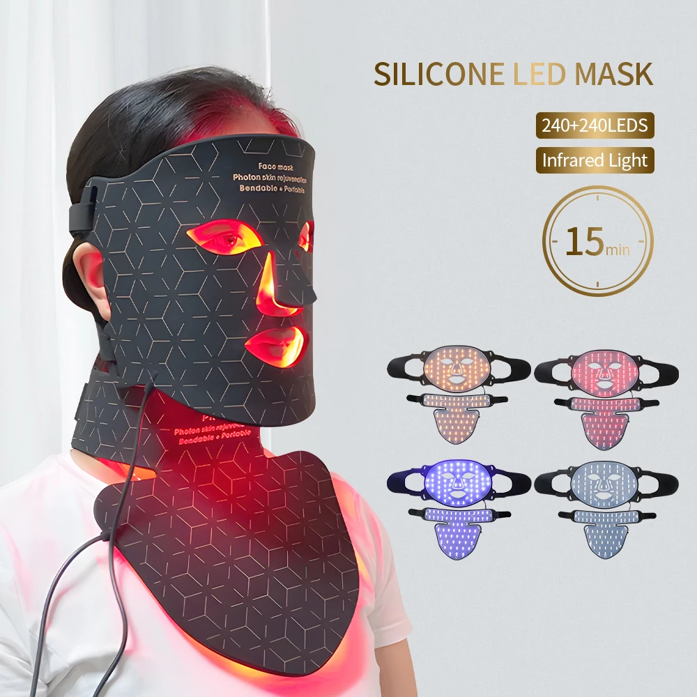 

Silicone LED Face Neck Beauty Mask with 480 Lamp Bead Infrared Light Photon Therapy Mask Skin Rejuvenation Anti-Ance Shrink Pore