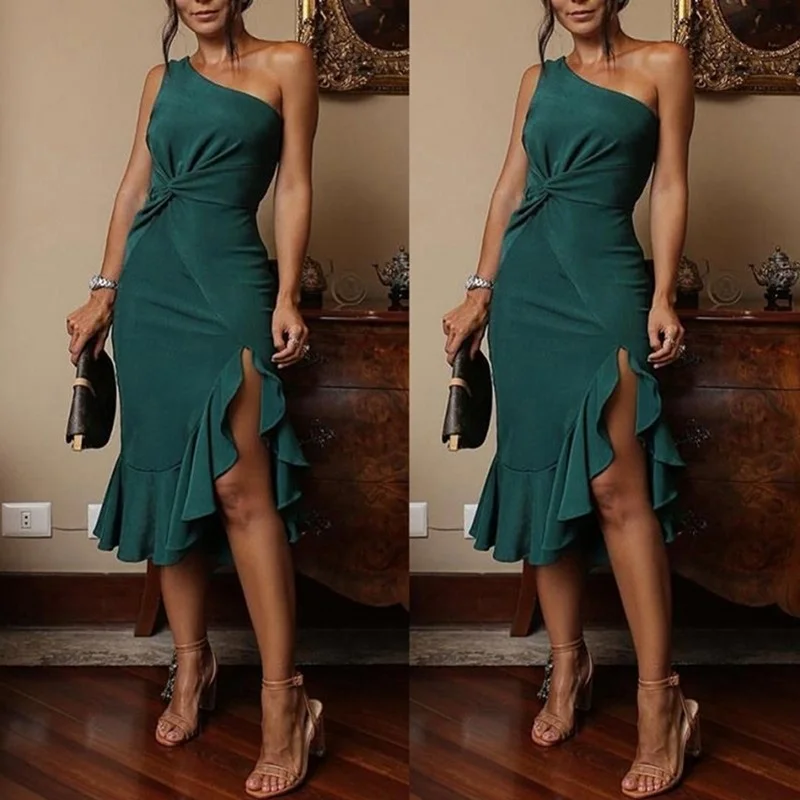 

women's erotogenic One shoulder backless Hem split Rule rule clothes