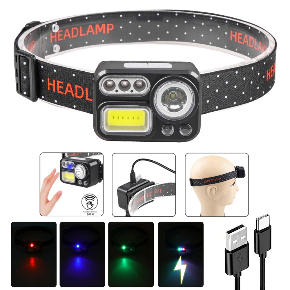 

High Powerful Sensor Headlamp Intelligent LED Flashlight 8 Lighting Modes Waterproof IPX4 for Hiking Camping for Cycling Running
