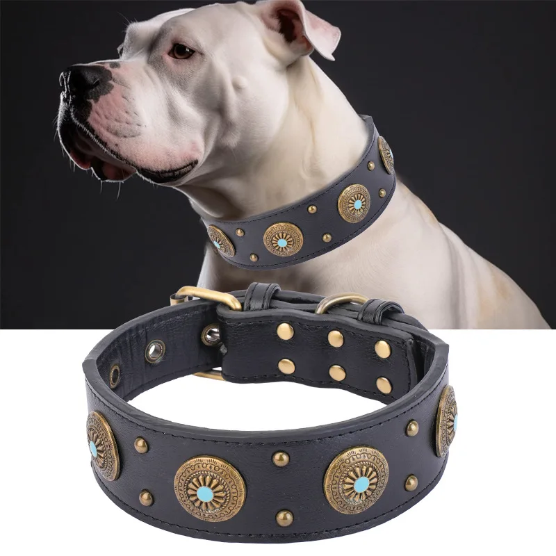 1 шт. Echt Lederen Hondenhalsband 2 дюйма Brede Koele шипы Duurzame Kragen Voor Middelgrote Honden Duitse Herder Pitbull Correa