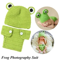 hand knitted cute baby girl frogs clothing set newborn photo crochet knit hat girl boy cap baby photography props costume