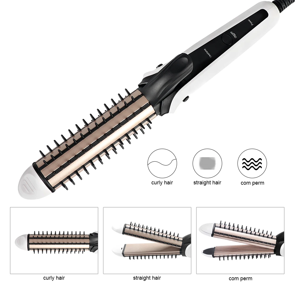 3 In 1 Hair Straightener Curling Wand Multifunctional Curler Flat Iron Ceramic Crimper Corrugation Fast Heating Hairstyle Tools