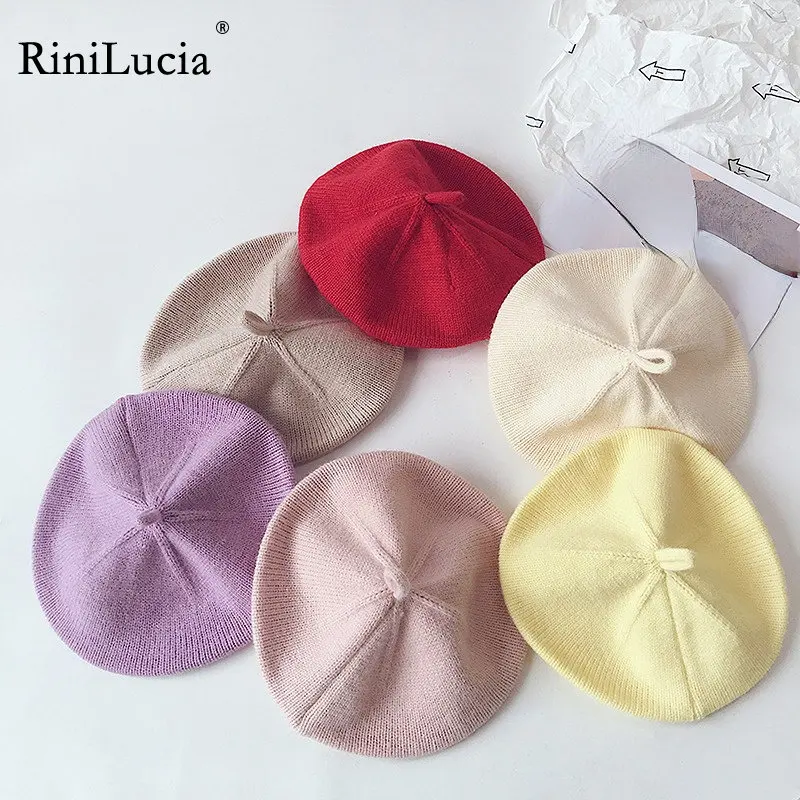 

Модные вязаные береты, детские шапки для малышей, сезон осень-зима, однотонные аксессуары, шапка для девочек, детская шапочка