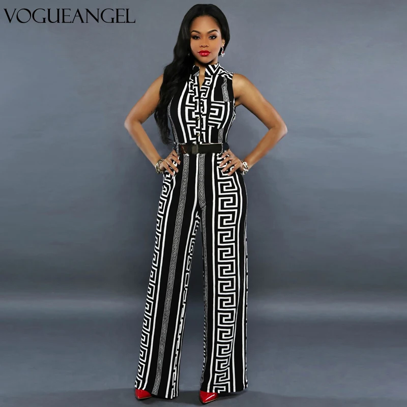 Женский комбинезон без рукавов с геометрическим принтом и V-образным вырезом