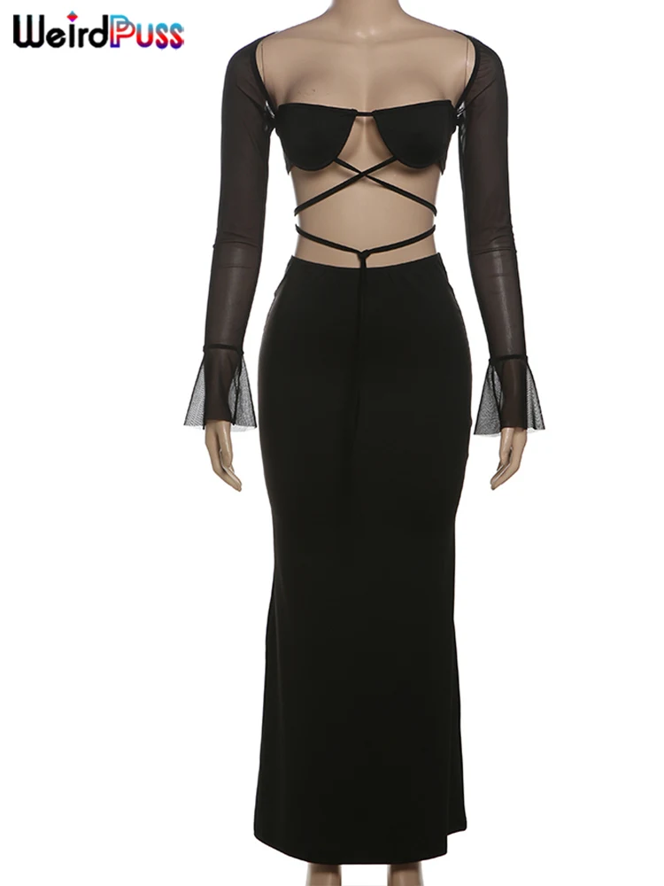 Weird Puss Сексуальный комплект из 2 предметов для женщин с сетчатыми рукавами и