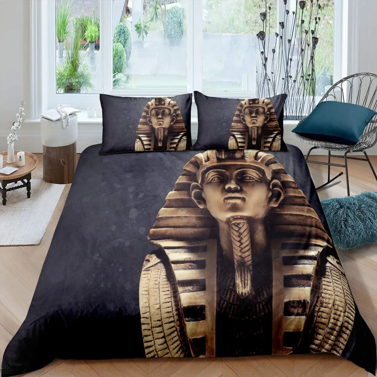 

Pharaoh Duvet Cover Queen Ancient Egypt Tribe Comforter Cover Set for Boys Egyptian Pyramids Exotic Style Polyester Bedding Set