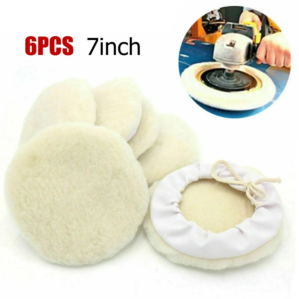 

6 Pcs 7inch Car Lambs Wool Bonnet Buffing Wheel Pad Buffer Polishing Polisher Pad For Electric Polisher Accessories