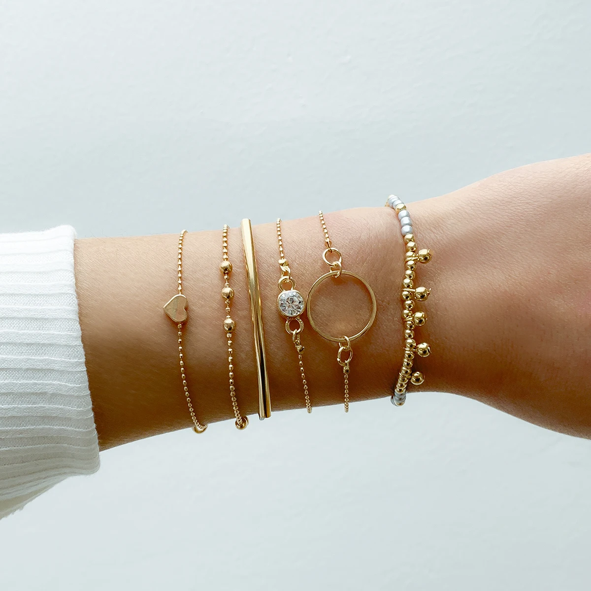 

Lacteo Trendy Heart Rhinestones Decor Chain Bracelets Set For Women Men Punk Multilayer Chain Bracelet 2022 Jewelry Gifts Girls