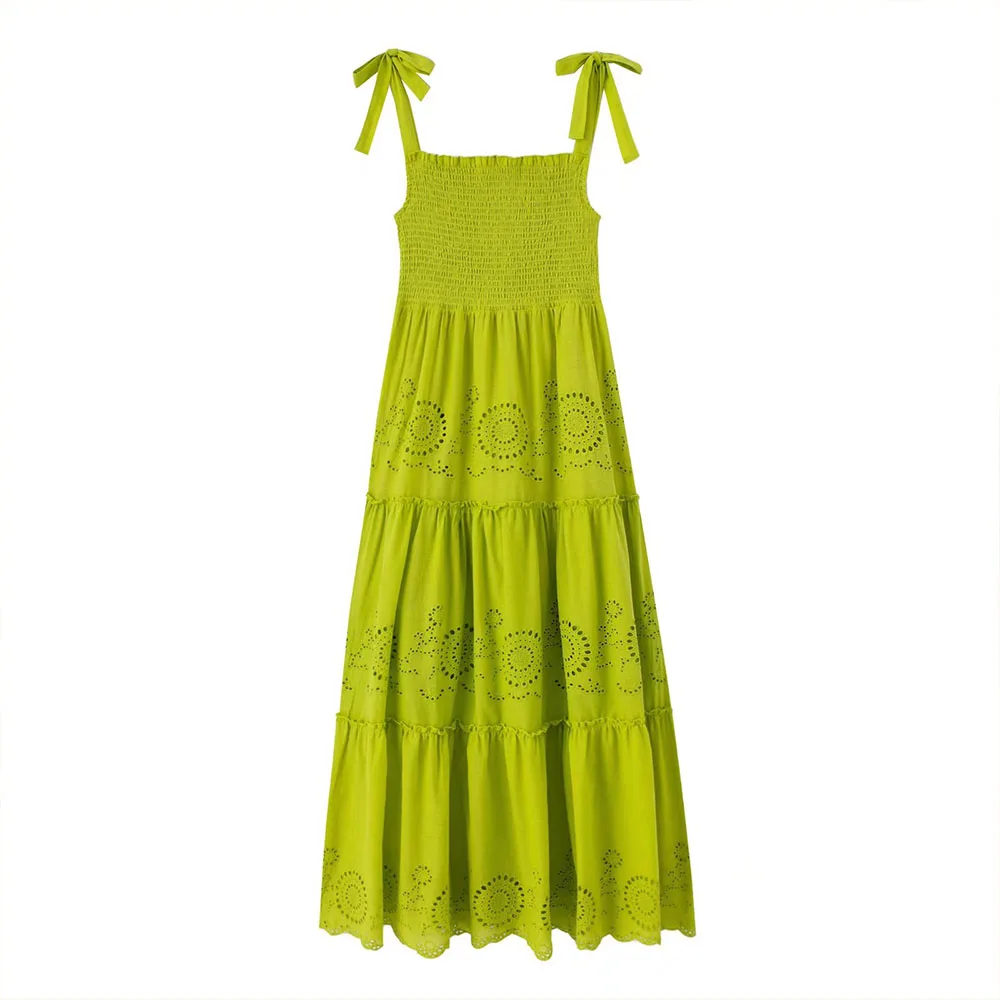 

DiYiG Women's Fashion Cutout Embroidered Dress Vintage Straight Neck Sling Stretch Bust High Waist Female Dress Vestidos Mujer
