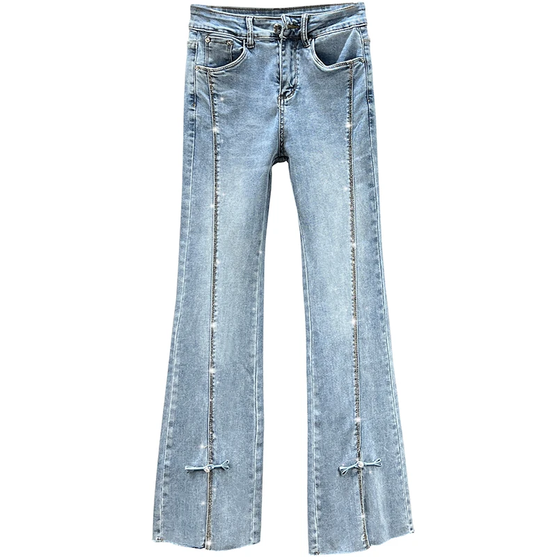 Cropped Jeans for Women 2022 Spirng Summer New Slim Fit Split Skinny Jean Pants Casual Womans Blue Denim Pants Elastic Jeans