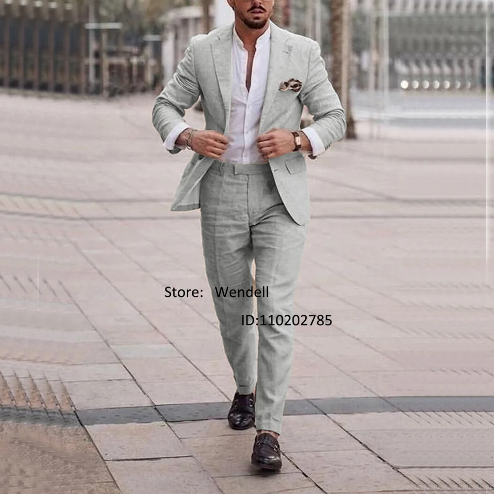

Slim Fit Blazers Men Suit Prom Linen 2-Piece Single Breasted Tailored Dress Groomsmen Coat Men's Wedding Jackets