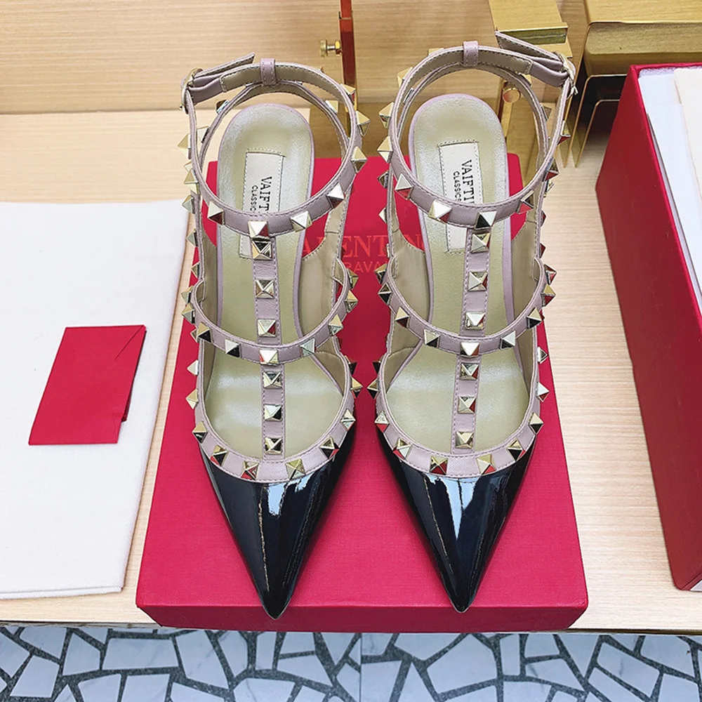 

Женские босоножки из лакированной кожи, роскошные брендовые сандалии с ремешком на щиколотке и острым носком, классические дизайнерские сандалии на высоком каблуке 6 см, 8 см, 10 см, 2023