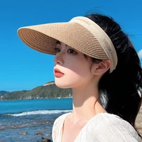 2022 new w2022 new womens summer wide brim sun hat straw woven empty top cap beach sunshade sunshade headband sun hat summer