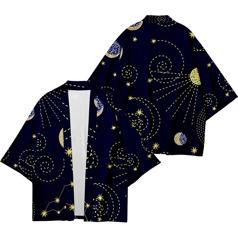 Женский и мужской свободный кардиган свободное кимоно с геометрическим рисунком