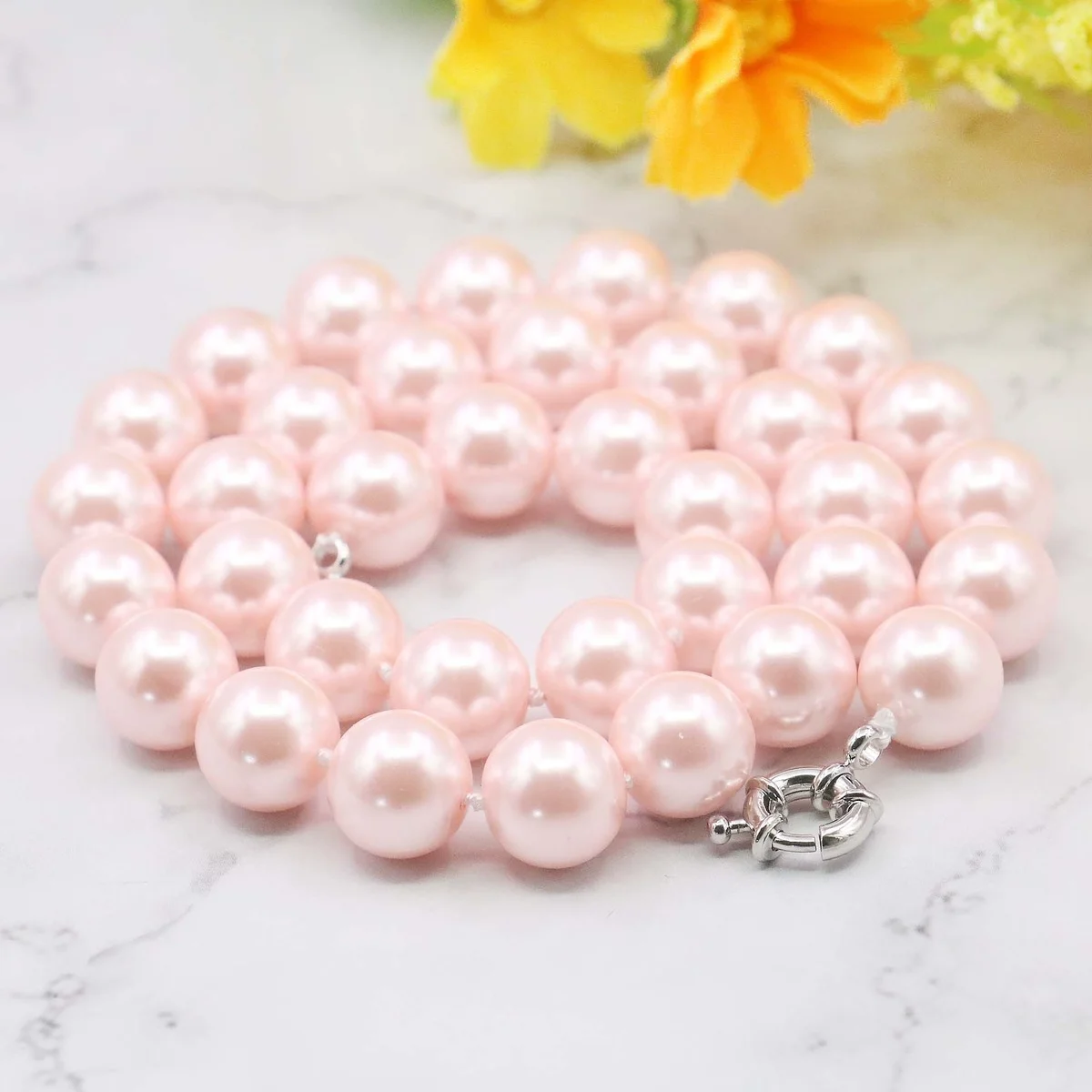 

12mm Pink South Sea Shell Pearl Necklace Pearl Jewelry for Women Rope Chain Pearl Beads Natural Stone Women Girl Gift Butterfly
