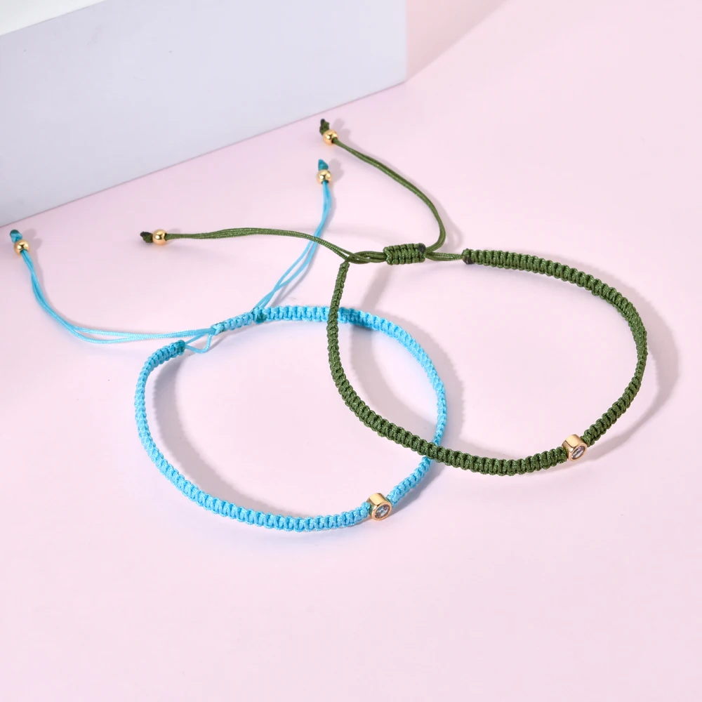 ZMZY милый геометрический цирконий CZ с одним камнем веревка красочный браслет для