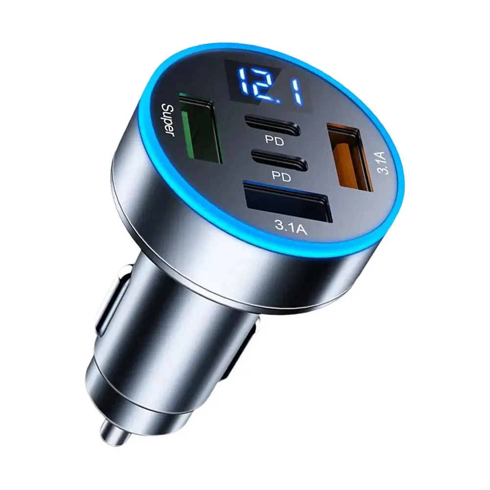 Автомобильное зарядное устройство 5-в-1 с цифровым дисплеем зеленый USB поддержка