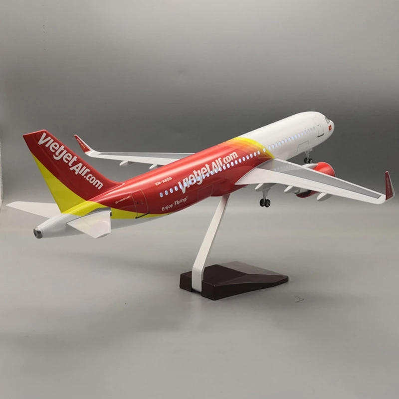 Фото Распродажа 1:80 47 см из смолы с колесами и светодиодной подсветкой Самолеты Airbus A320neo Vietjet Air Toy Модель самолета 320 Вьетнам №2