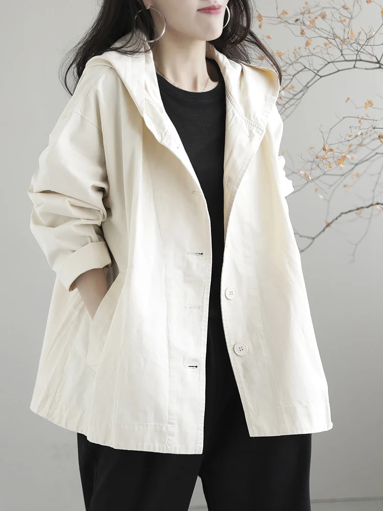 Хлопковая верхняя одежда с капюшоном и длинными рукавами в стиле ретро женская